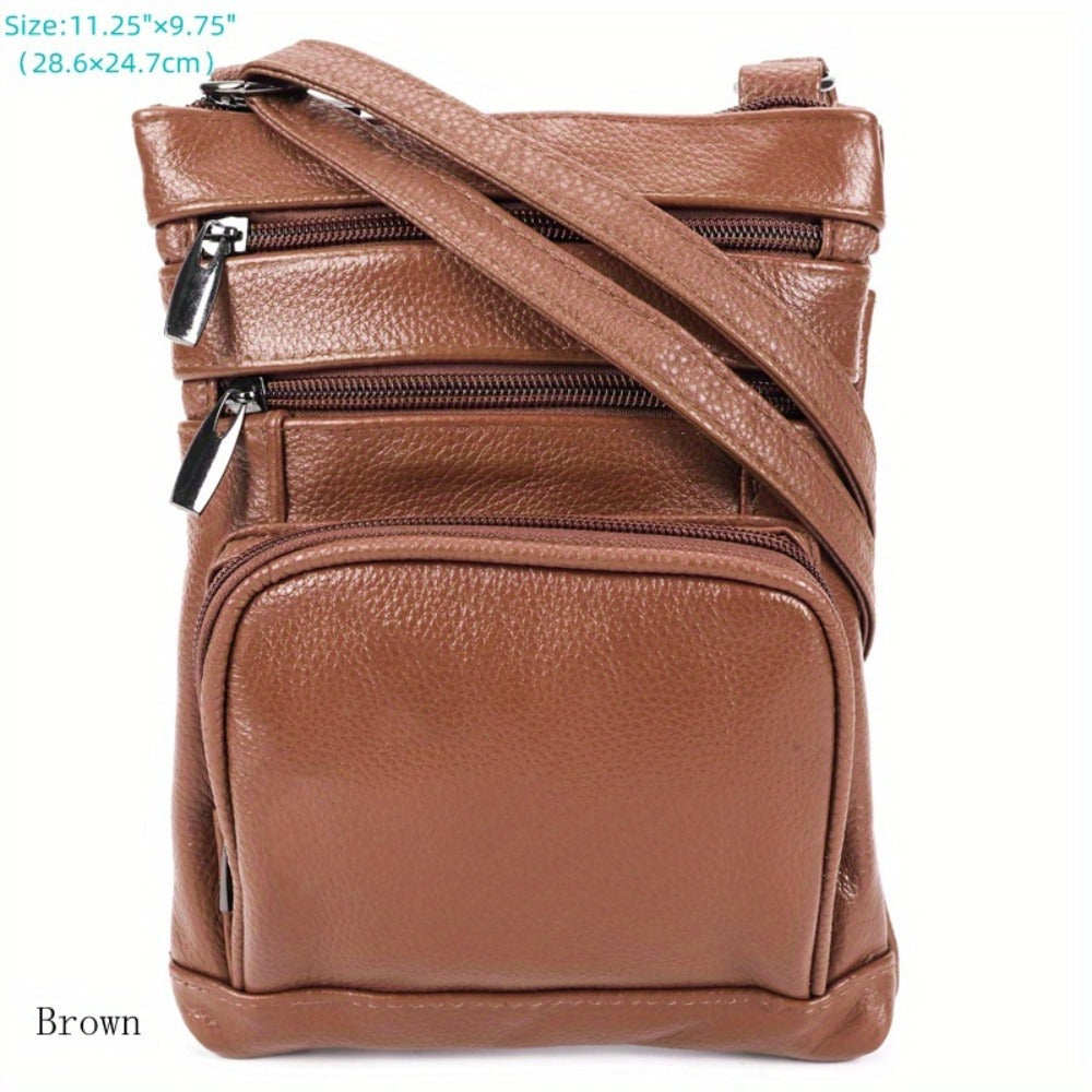 Genuine Leather Shoulder Bag for Women Men Soft First-Layer Cowhide Crossbody Bag Multi-Pocket Messenger Bag 3 Sizes Fits Smartphone Tablet Daily Work Travel – Black Red Brown Navy
