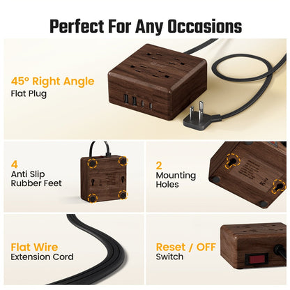 Widely Spaced Outlet Power Strip 8-in-1 with 4 AC Outlets & 4 Smart USB Ports, Surge Protector, 4ft Extension Cord, Portable Desktop Charging Station for Home, Office, Hotel, Dorm & RV – Multiple Colors