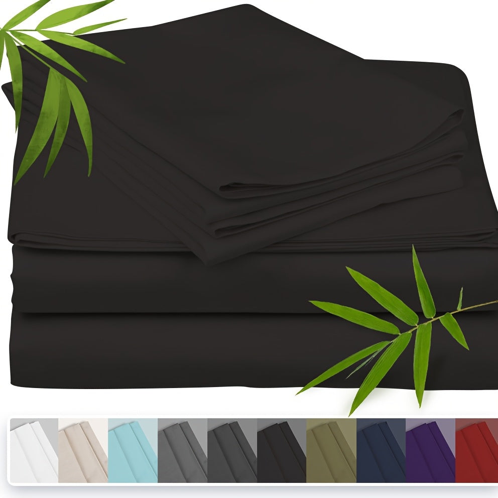 Three-Piece Bamboo Fiber Fitted Sheet Set with Pillowcases in Eight Size and Color Options for Bedrooms