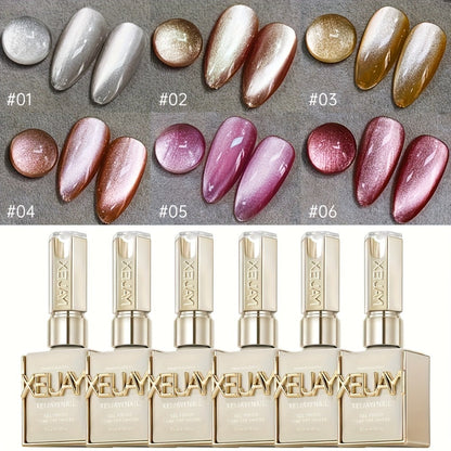 Gel Nail Polish 6-Color Rock-Candy Magnetic Cat-Eye Set with Holographic Reflective Finish