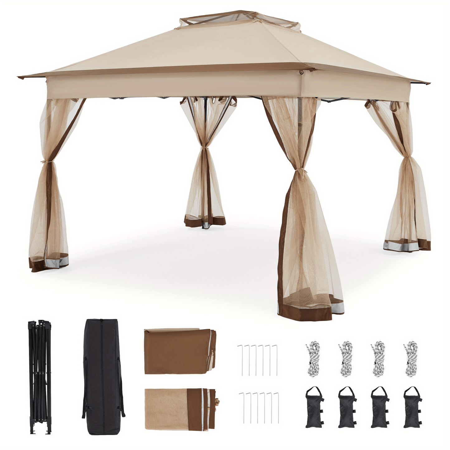 11x11ft Pop-Up Gazebo Tent with Full Mesh Curtains, Three Height Positions and Three Color Options