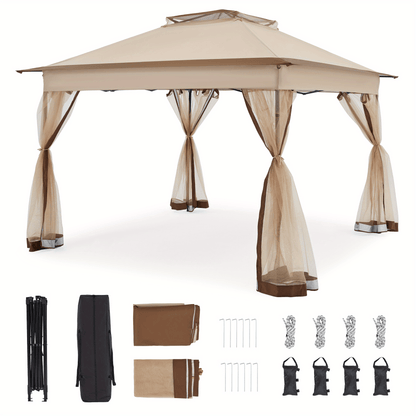 11x11ft Pop-Up Gazebo Tent with Full Mesh Curtains, Three Height Positions and Three Color Options