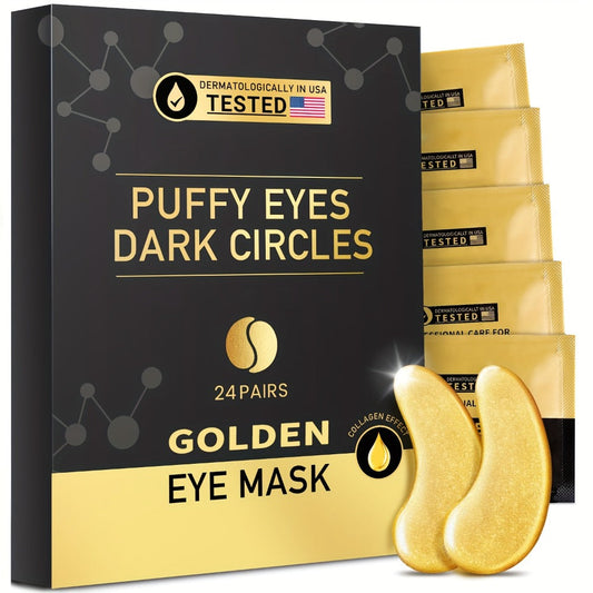 Gold Collagen Eye Patches 24 Pairs – Under Eye Masks for Dark Circles, Puffiness & Fine Lines | Hydrating Anti-Aging Gel Patches for Women & Men, All Skin Types, Travel-Ready Skincare Gift