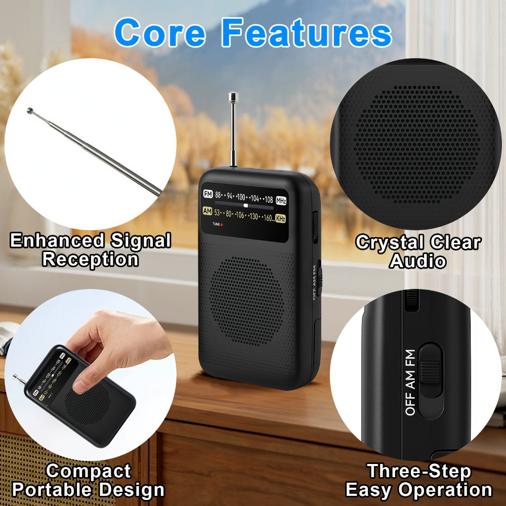 Pocket AM/FM Radio with 2-AA Battery Power, Headphone Jack and Single or Two-Piece Color Options