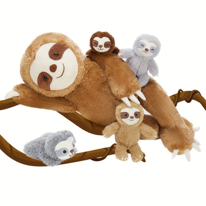 Stuffed Animal Sloth Five-Piece Set with One 22-Inch Large Sloth and Four Smaller Toys for Gifting