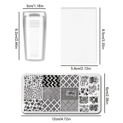 9-Piece Nail Stamping Set with Seven Mixed-Design Plates, Clear Stamper and Scraper for Manicure Art