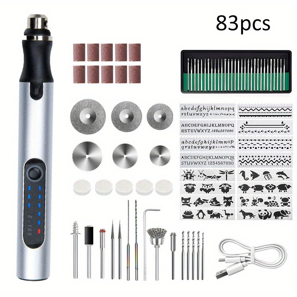 Mini USB-Rechargeable Rotary Tool with Three Speeds and 58-, 74- or 83-Piece Accessory Sets