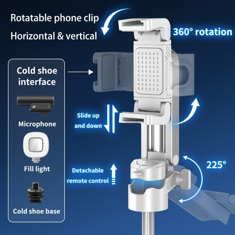 16-Inch Selfie Stick Tripod with One-Click Folding Grip, Rotating Clamp, Remote and Two Colors