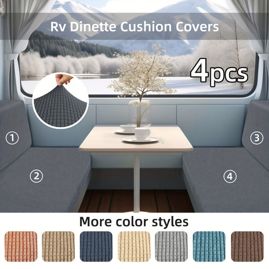 RV Dinette Cushion Covers 4 Piece Set Stretch Jacquard Slipcovers for Booth Seats Machine Washable Anti-Pet Hair Dustproof RV Camper Van Sofa Backrest Seat Protector Multiple Colors
