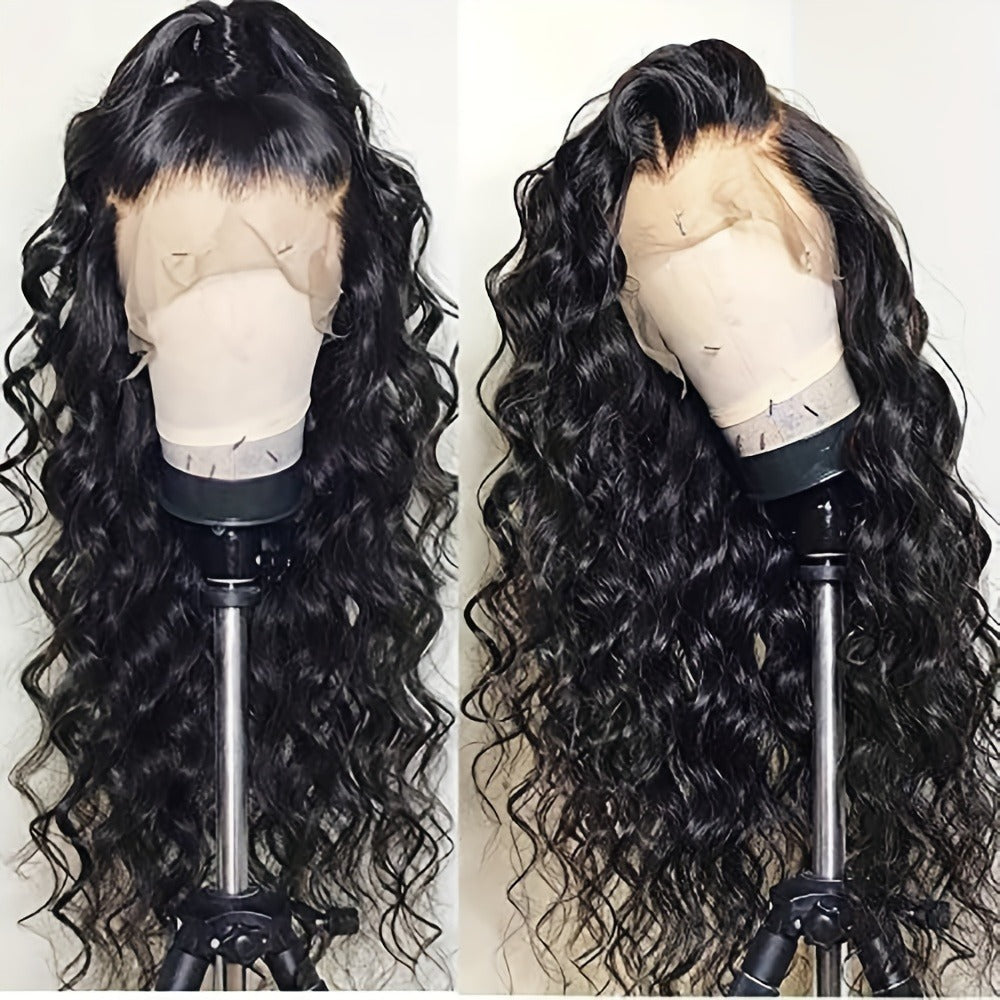 Synthetic Wig 13x4 Lace Front Loose Wave, 26-Inch Black Glueless Free-Part Style for Daily Glam