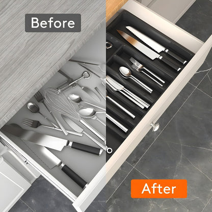 Expandable Eight-Compartment Drawer Organizer for Cutlery with Black, Grey or White Color Options