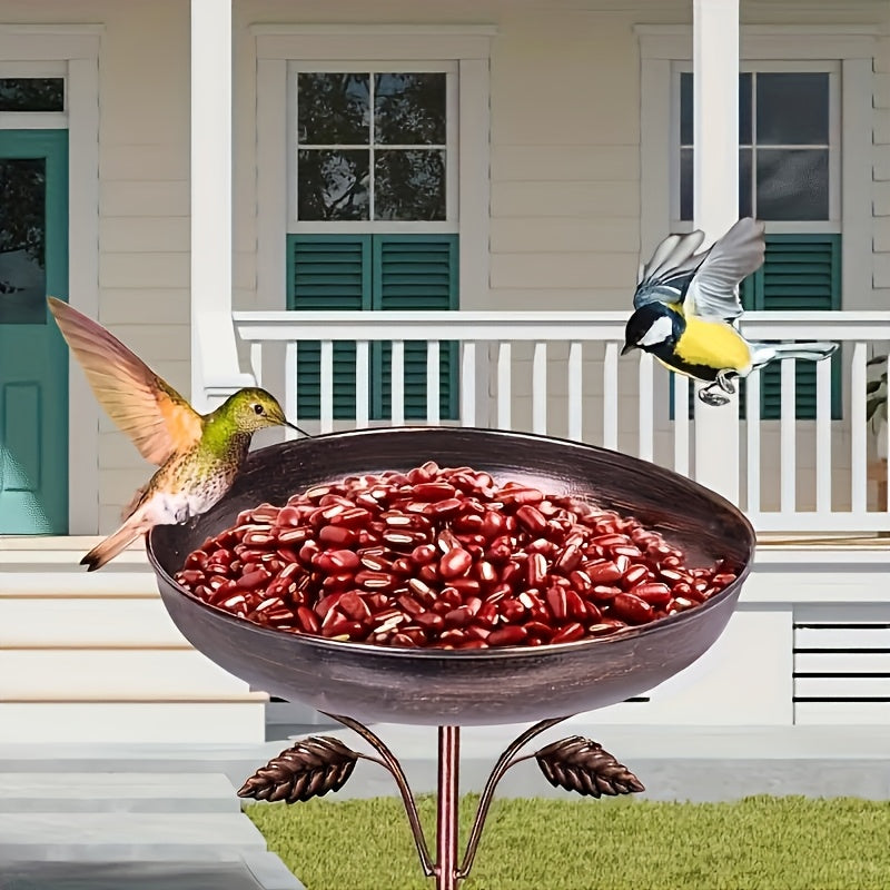 Garden Bird Station Options with 87.99-Inch Four-Hook Pole, Round Feeder or Leaf-Accent Bath