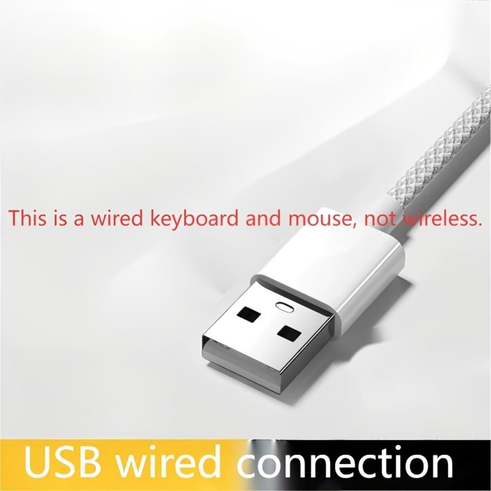 Retro Round-Key Wired Keyboard and 6D Mouse Set with Pink or Blue USB Color Options and One-Touch Lighting