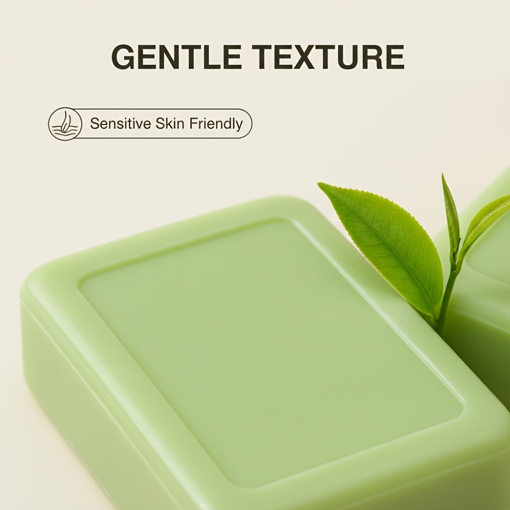 Tea Tree Bar Soap, Three-Pack of Green Plant-Essence-Labeled Bars for Face and Body Washing