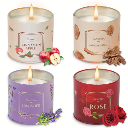 30oz Four-Scent Candle Set in Metal Jars with Fitted Lids, Single-Set or Two-Set Package Options