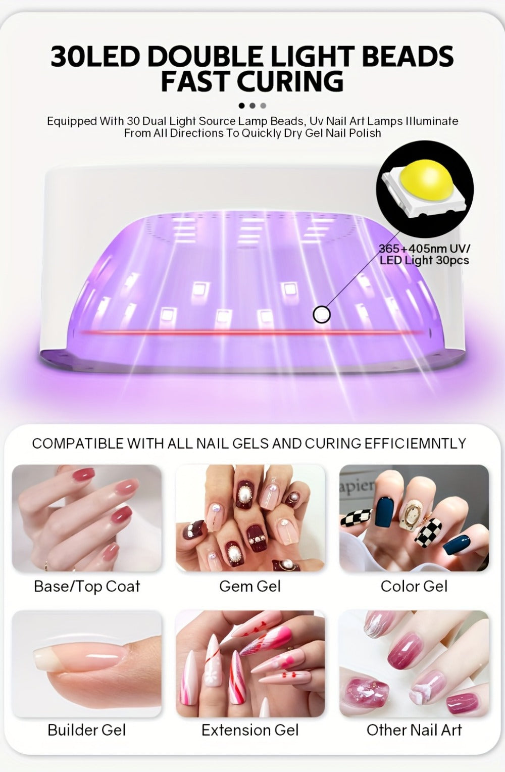 Rechargeable LED Nail Lamp in White with HD Display and SUN S10 MAX Source-Labeled Checkout Model