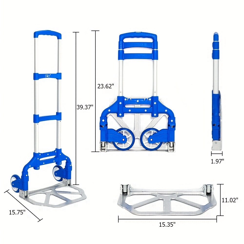 Folding Aluminum Hand Truck & Dolly 165 lbs Capacity, Lightweight Collapsible Cart for Home, Office, Automotive and Travel Use, 4 Colors