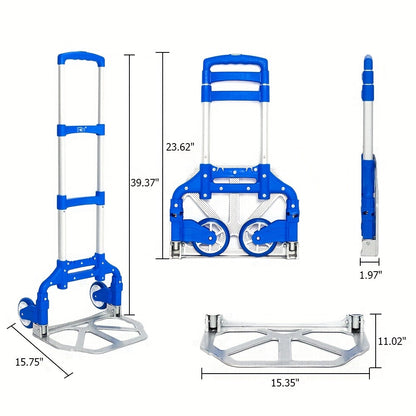 Folding Aluminum Hand Truck & Dolly 165 lbs Capacity, Lightweight Collapsible Cart for Home, Office, Automotive and Travel Use, 4 Colors