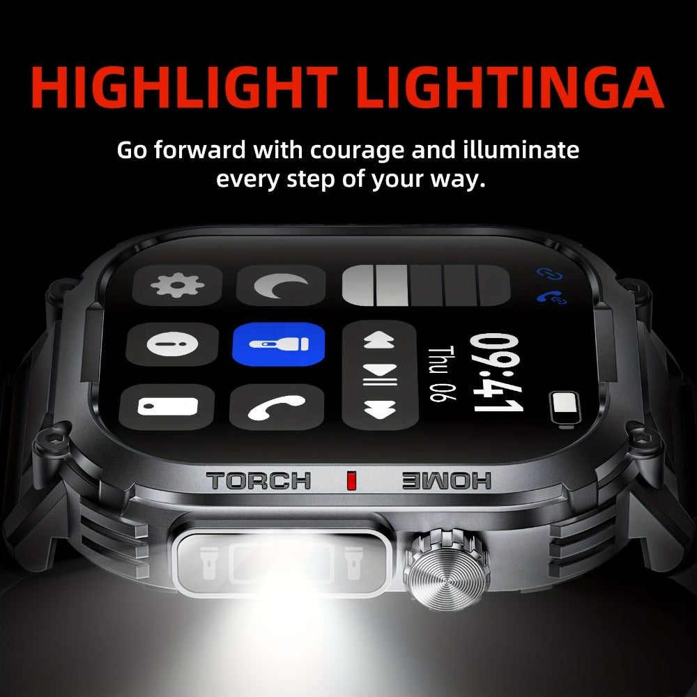 Waterproof Smartwatch with 100+ Sport Modes & LED Flashlight – 2.02" TFT Screen Wireless Calling Sleep Tracker Fitness Activity Tracker Heart Rate Compatible with iPhone Android Gift for Men Women