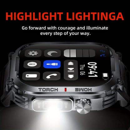 Waterproof Smartwatch with 100+ Sport Modes & LED Flashlight – 2.02" TFT Screen Wireless Calling Sleep Tracker Fitness Activity Tracker Heart Rate Compatible with iPhone Android Gift for Men Women