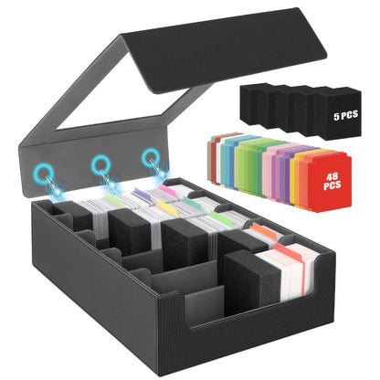 Five-Row Trading Card Storage Box with 48 Dividers, Five Foam Supports and 3200+ or 4000+ Capacity Options