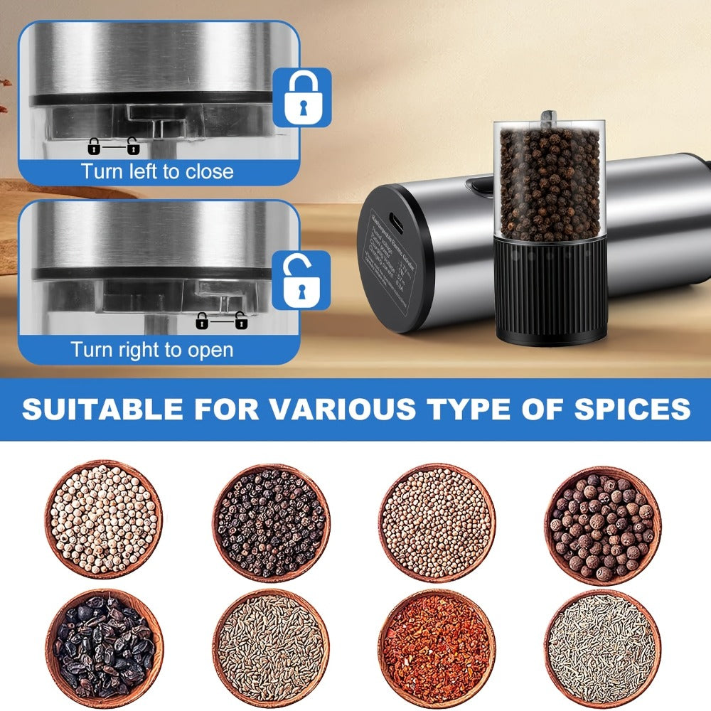 Electric Pepper Grinder USB-C Rechargeable, 5-Level Adjustable Coarseness, One-Hand Operation