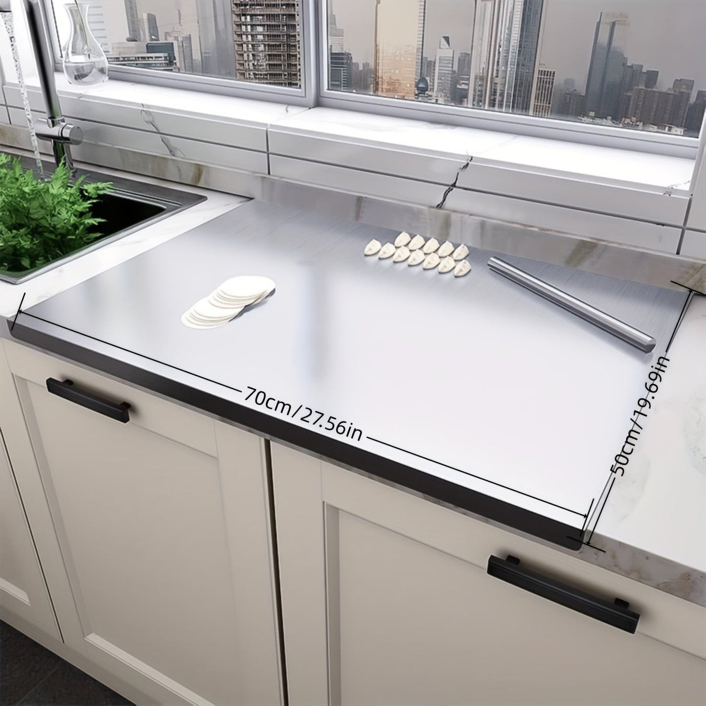 Cutting Board Stainless Steel Prep Surface in Four Sizes from 15.75 x 11.8 to 27.6 x 19.7 Inches