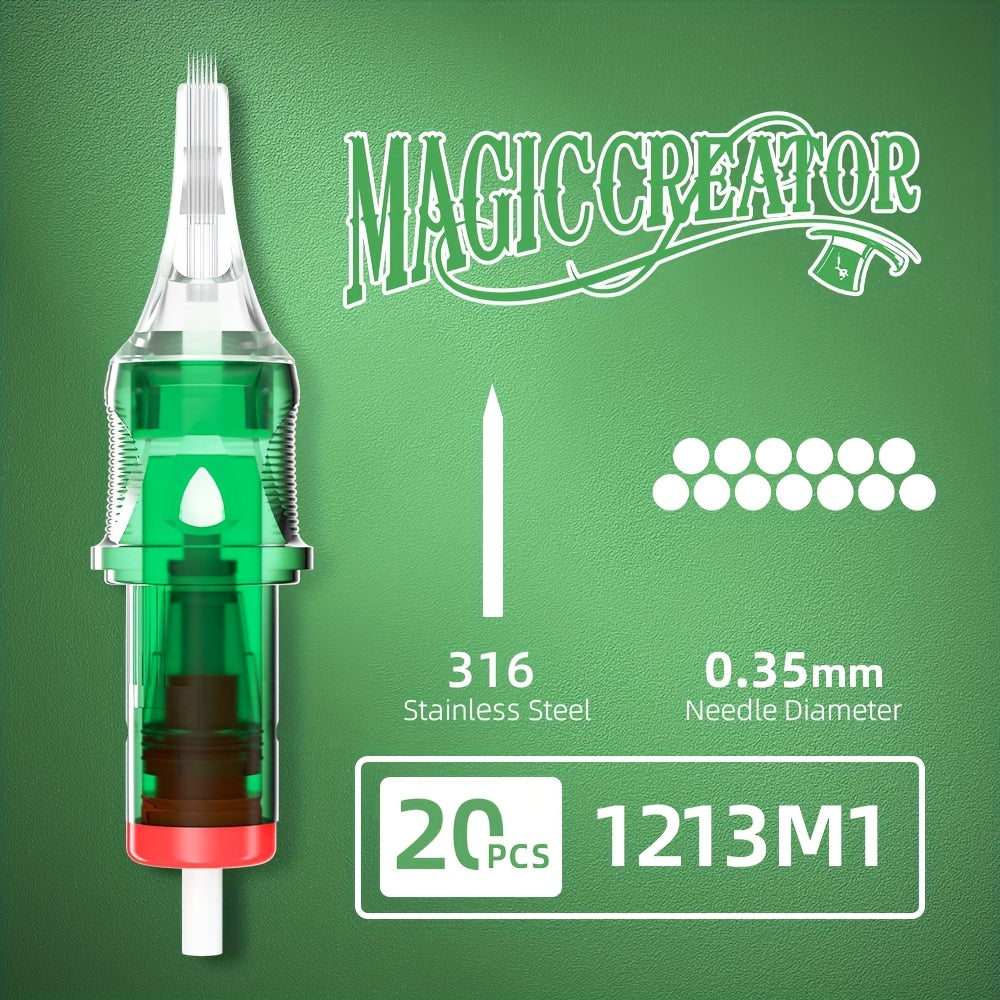 Disposable Tattoo Needles 20pcs Mixed Set RL RS M1 C-M — Multi-Gauge High Transparency Cartridge, Lasting Sharpness, Ample Ink Capacity, for Professional Artists & Beginners