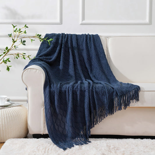 Tassel Throw Blanket – Soft Lightweight Decorative Fringe Throw for Couch, Chair, Bed & Sofa, 50”×60”, 6 Colors, Boho Home Decor