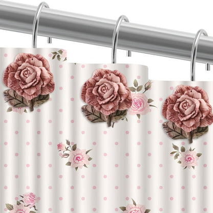 12-Piece Rose Shower Curtain Hook Set with Sculpted Pink Floral Decorations and Silver-Tone Rings