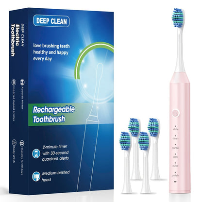 Electric Toothbrush with Six Modes, 500mAh Battery, USB Charging and Four or Eight Brush Head Bundles
