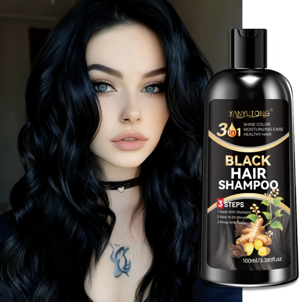 Hair Dye Shampoo, YANYUTONG 100ml Black 3-in-1 Bottle with Three-Step Package Directions for Home Use