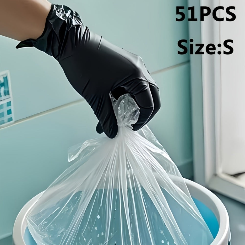 Black Nitrile Disposable Gloves in 51-Piece Size-Specific Packs with Powder-Free and Latex-Free Labels