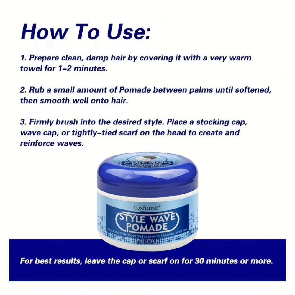 Wave Pomade Strong Hold & Edge Control 3.18oz 2-Pack - Luxfume Non-Greasy Hair Styling Cream with Natural Botanical Extracts, 360 Waves, Easy Wash Out, All Hair Types