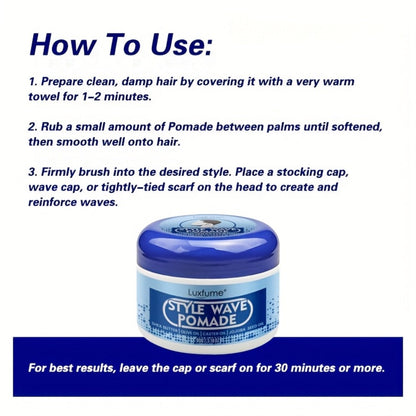 Wave Pomade Strong Hold & Edge Control 3.18oz 2-Pack - Luxfume Non-Greasy Hair Styling Cream with Natural Botanical Extracts, 360 Waves, Easy Wash Out, All Hair Types