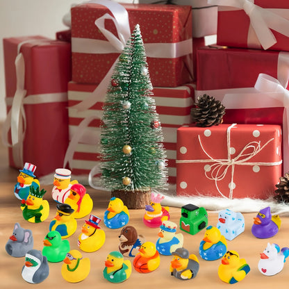 30-Piece Mini Duck Bath Toy Assortment with 2-Inch Character Designs and Mesh Storage Bag Pictured