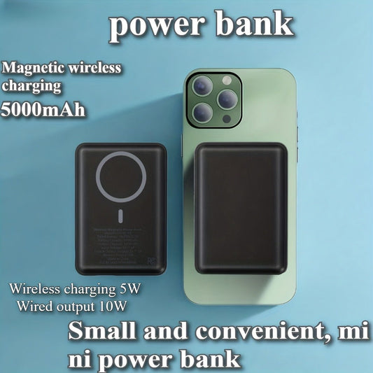 Magnetic Wireless Power Bank 5000mAh Dual Mode – 5W Wireless & 10W Wired Output, USB-C In/Out, Portable Mini Charger for iPhone 17 16 15 14 Android Samsung, Slim Pocket Travel Battery Pack