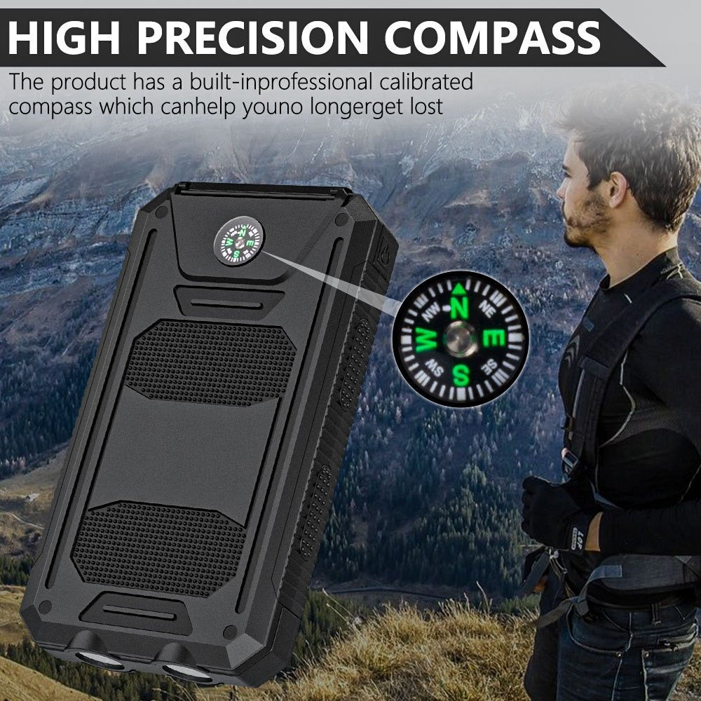Solar Power Bank, 45800mAh QC3.0 Dual-USB Charger with Solar Panel, LED Flashlight and Five Color Options
