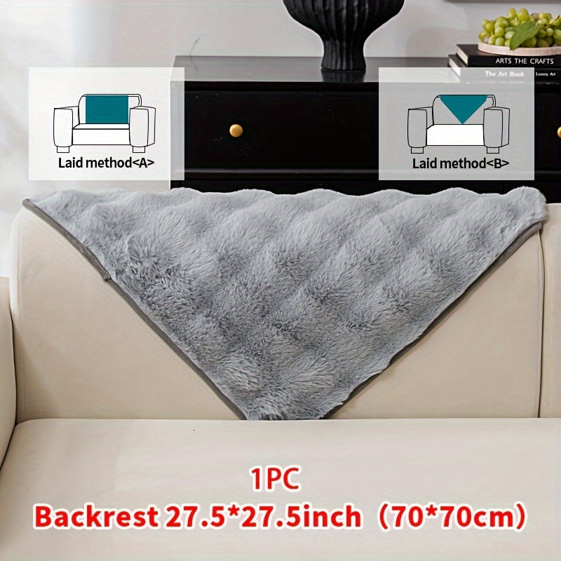 Sofa Cover Thick Faux Rabbit Plush Panels with Anti-Slip Feature for Seat, Armrest, Backrest or Pillowcase
