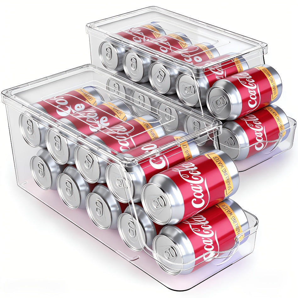 Soda Can Organizer for Refrigerator Stackable | Can Holder Dispenser with Lid for Fridge, Pantry & Freezer – Holds 9 Cans Each, BPA-Free Clear Design, 1 or 2 Pack