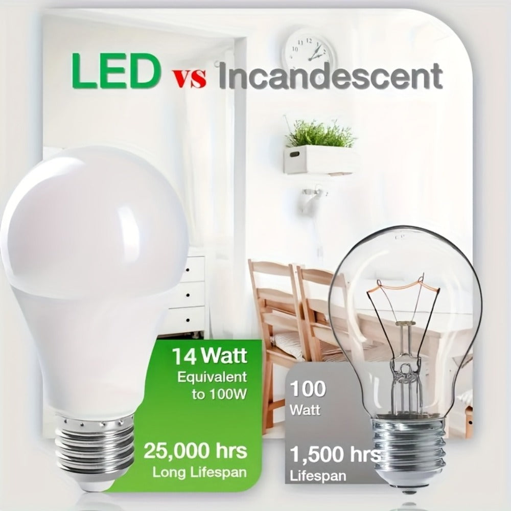 A19 LED Light Bulbs, 14 W and 1100 Lumens with E26 Base and 4500 K Daylight White, Six-Pack