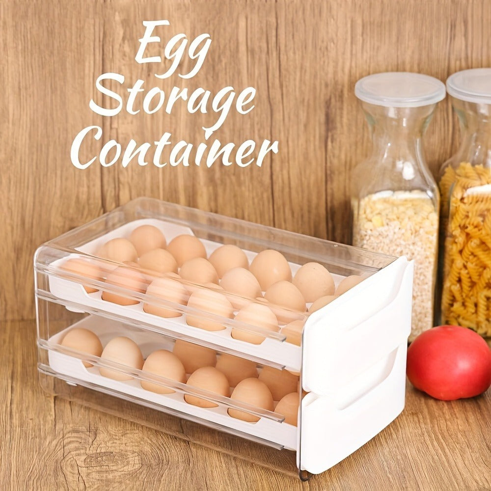 Two-Tier Egg Storage Drawer with Clear Pull-Out Trays, 36-Position Layout and 12-Inch Width