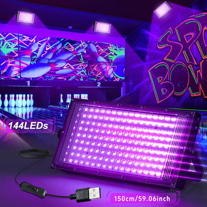 Four-Pack Rectangular UV Black-Light Panels with 144-LED Checkout Label, USB Cables and Adjustable Brackets
