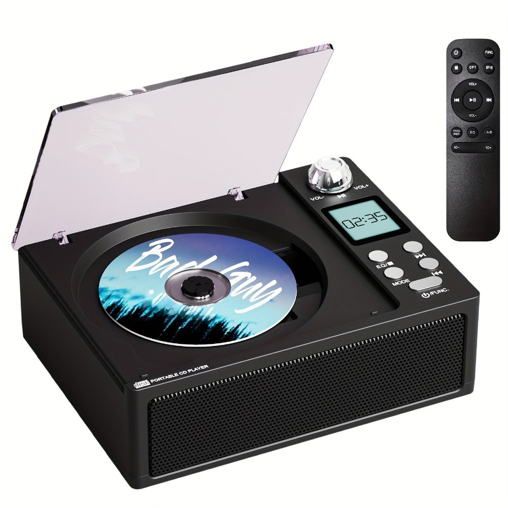 CD Player with Bluetooth Stereo Speakers, FM Radio, USB Playback, AUX Input, LED Display, Remote Control, Type-C Charging, Earphone Jack, All-in-One Home Audio System for Adults Seniors