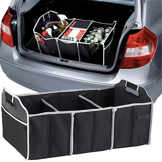 Foldable Car Trunk Organizer Bag – Waterproof Large Capacity Storage with 3 Compartments | Portable Collapsible Trunk Storage Bag for SUV, Sedan & Truck | Black