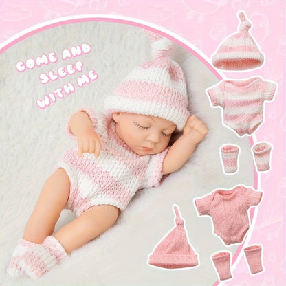 Twin Baby Doll Set with Two 7-Inch Soft Dolls, Pink Knit Hats, Rompers and Two Pairs of Matching Socks