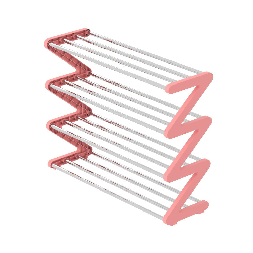 Four-Tier Z-Frame Shoe Rack with Metal Tubes in Graphite Black, Dawn Pink, Gray or Breeze Blue
