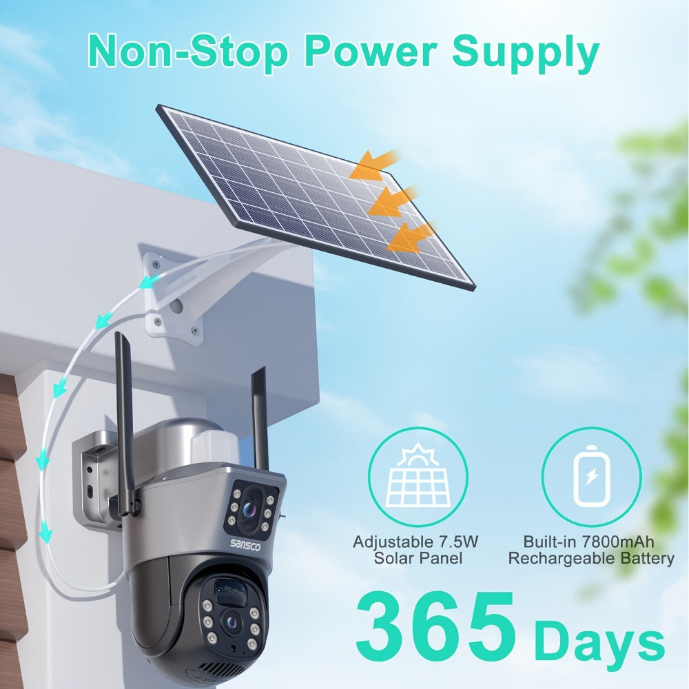 Solar Security Camera Outdoor Wireless 8MP with 8X Digital Zoom, Spotlight Siren, Color Night Vision, PIR Motion Detection & 2-Way Audio – Battery Powered 2.4GHz WiFi CCTV Surveillance Camera