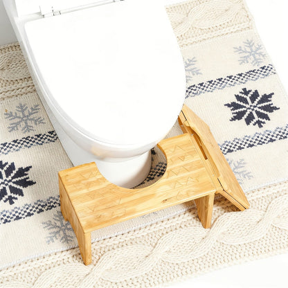 Foldable Bamboo Toilet Footstool with 7-Inch Height, Curved Opening and Anti-Slip Feet for Bathroom Use