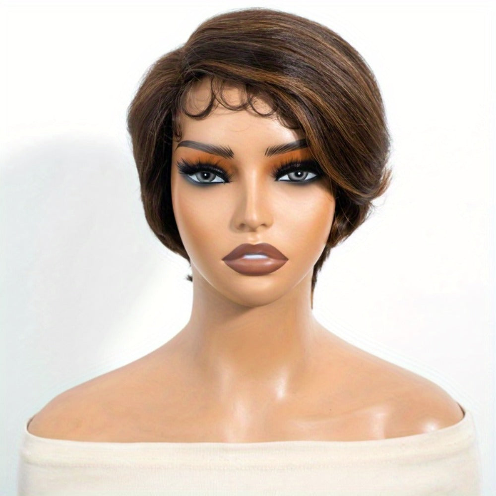 Lace Front Wig Human Hair Body Wave Bob with 4x1 Lace, 6in Length and Three Brown Highlight Colors